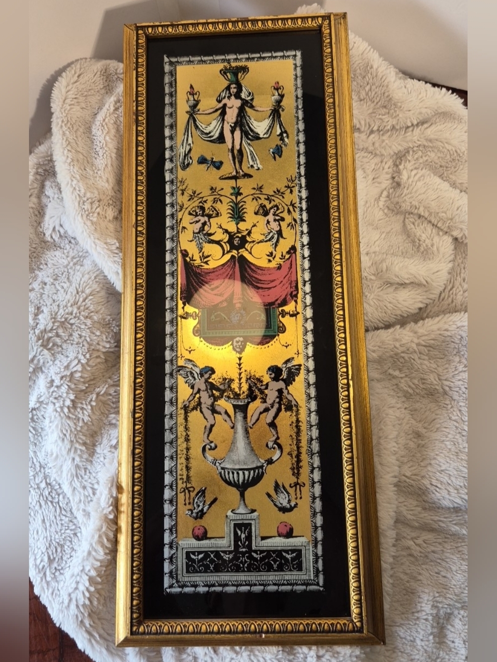 ​Vtg Andrew Kolb & Son Gold Foil Wall Art Neoclassical Cherubs Eglomise Reverse